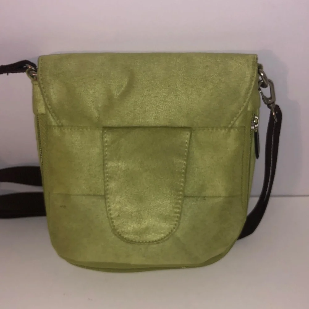 Travelon Lime Green Adjustable Strap Faux Suede Crossbody Travel Bag Size 9” H